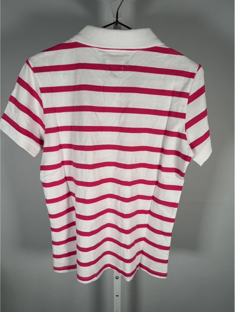 NWT Piombo Women's Pink White Striped Piqué Polo Shirt US Size Small - Picture 4 of 9